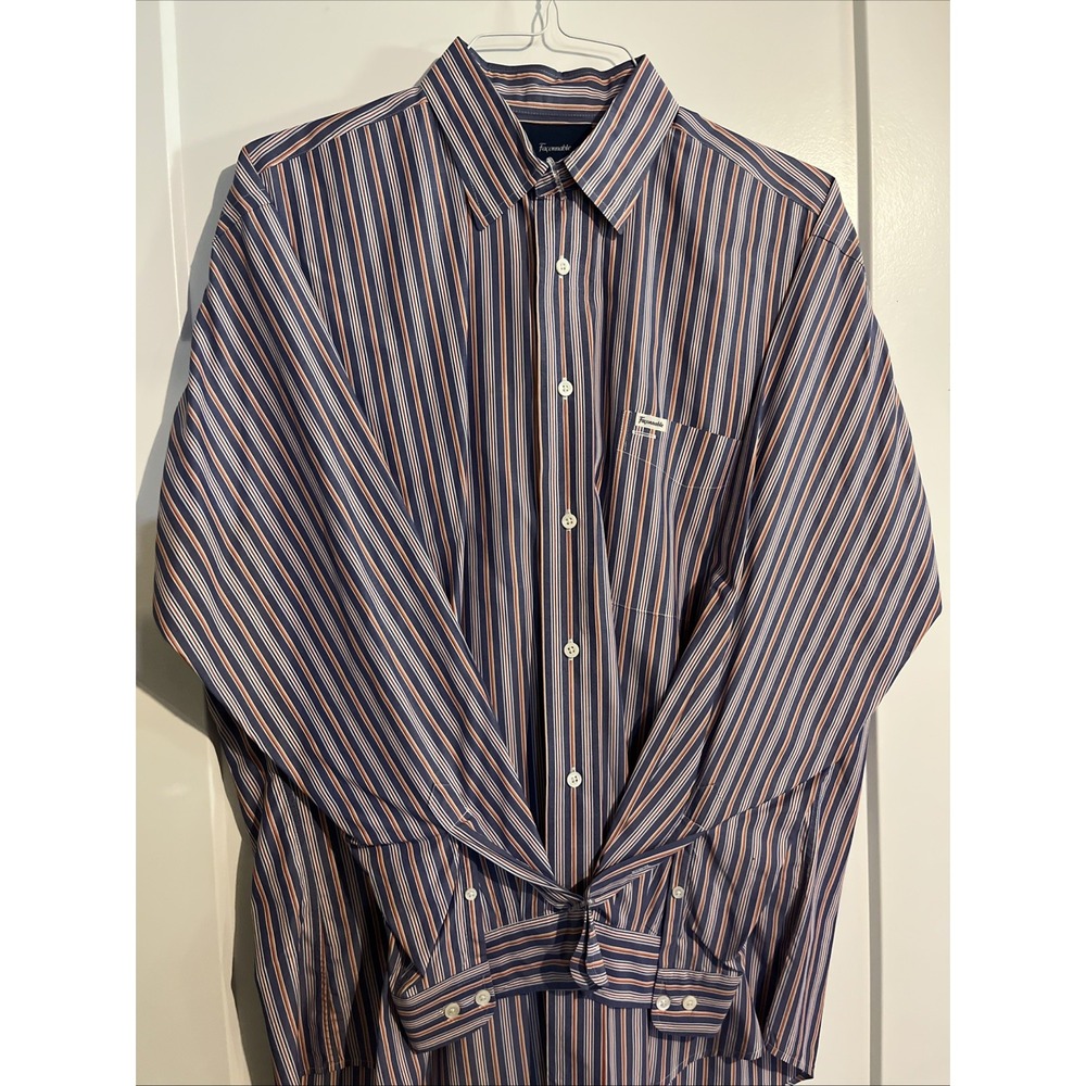 Faconnable Button Down Dress Shirt Men’s Size Large Blue Orange Stripe Classique